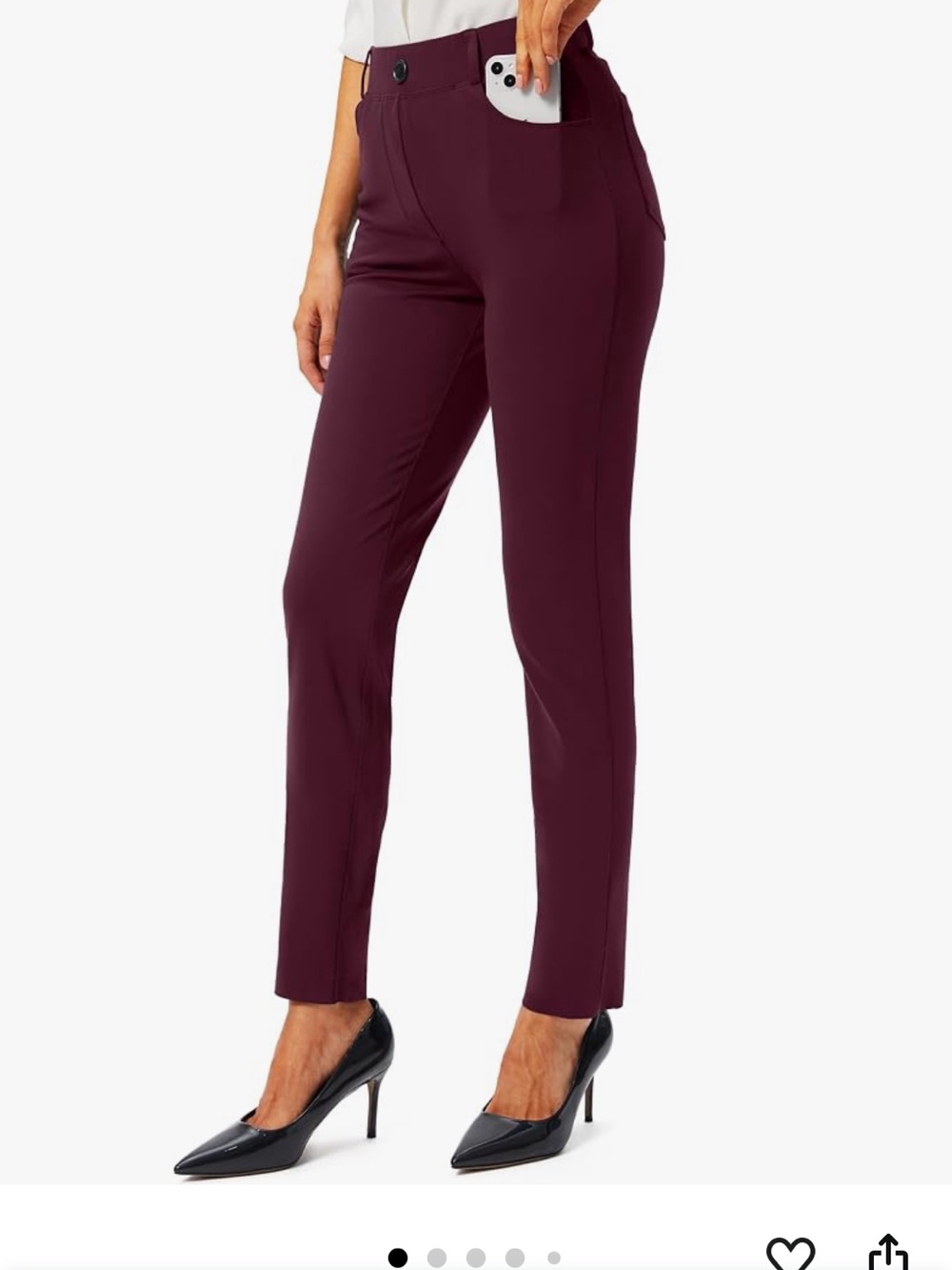 Pull-On High-Waist Stretch Pants in Burgundy